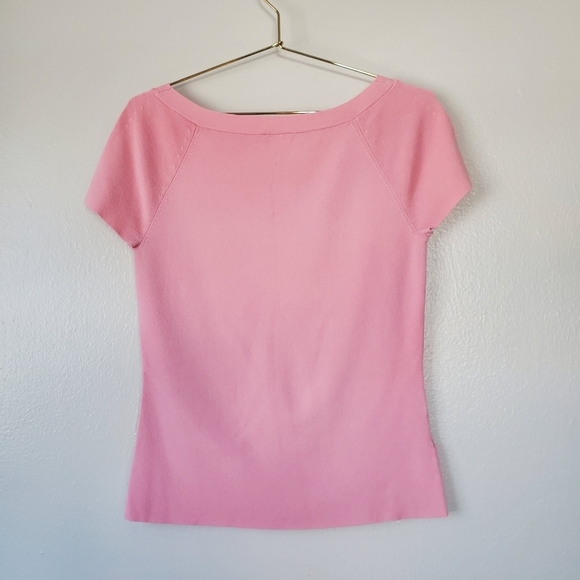 Ann Taylor Pink Short Sleeve Tie-Should Sweater Top - Picture 2 of 4